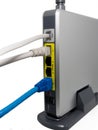 Wireless modem router with cable connected.wireless router with Royalty Free Stock Photo