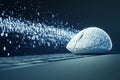 Wireless mouse is generating a stream of binary code data above a laptop keyboard, symbolizing data transfer and digital Royalty Free Stock Photo