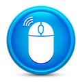 Wireless mouse icon glass shiny blue round button isolated design vector illustration Royalty Free Stock Photo