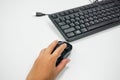 Wireless mouse and keyboard with woman hand