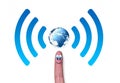 Wireless network symbol with earth on finger