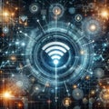 Wireless network and connection abstract data background with wifi symbol Royalty Free Stock Photo