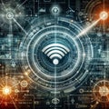 Wireless network and connection abstract data background with wifi symbol Royalty Free Stock Photo