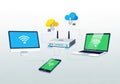 Wireless network devices connecting to cloud services transparent background Royalty Free Stock Photo