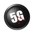 Wireless network speed concept, speedometer 5G evolution. Realistic vector illustration isolated on white background