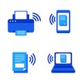 Wireless printing icon with flat style and blue color Royalty Free Stock Photo