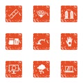 Wireless protection icons set, grunge style