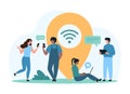 Wireless public network connection, access to hotspot zone, tiny people connect to wifi Royalty Free Stock Photo