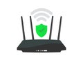 Wireless router concept, security, business communication social network concept logo design. Black wireless wi-fi router. Royalty Free Stock Photo