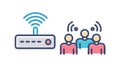 Wireless router with connected people, digital connectivity and network vector design Generative AI Royalty Free Stock Photo