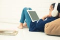 Wireless router and kids using a Tablet in home. router wireless Royalty Free Stock Photo