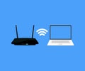 Wireless router using Laptop logo design. Internet connection, concepts wifi connect vector design and illustration. Royalty Free Stock Photo