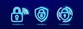 Wireless Security, Secure Connection, Network Security Icons Set. Cyber Security Data Protection Information Neon Logo Royalty Free Stock Photo