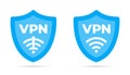 Wireless shield VPN wifi and no vpn icon sign flat design vector illustration set. Royalty Free Stock Photo