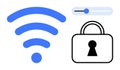 wireless signal icon, slider element, and padlock symbolizing secure wireless network connection