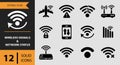 12 Wireless Signals and Network Status Icons solid icon set Wireless Signal Network Status Solid Icons Pack Royalty Free Stock Photo
