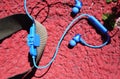 Wireless small bluetooth headphones in-ear. Details and close-up.