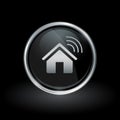 Wireless smart home icon inside round silver and black emblem