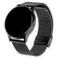 Wireless smart watch in a round glossy black case on a metal strap with a blank screen for a logo Royalty Free Stock Photo
