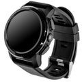 Wireless smart watch in a round glossy black case with numbers on the rim, buttons and a camera Royalty Free Stock Photo