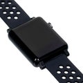 Wireless smartwatch in a square glossy black case with a blank screen for a logo