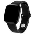 Wireless smartwatch in a square glossy black case with a blank screen for a logo