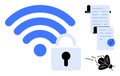 Secured wireless Network with Digital Document and Bug Fix Elements in Vector Art