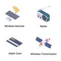 Wireless Technologies Isometric Icons Set