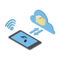 Wireless technologies. Music and applications from the cloud. Vector isometric illustration Royalty Free Stock Photo