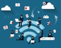 Wireless technology,Flat design people and technology concept,Worker are sitting surrounds the wireless symbol, vector Royalty Free Stock Photo