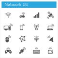 Wireless technology, Networkflat gray icons set of 16