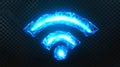 Wireless technology wave sign set with neon light effect. Digital radar circle network futuristic design. Computer