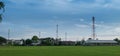 Wireless tower with contryside landscape Royalty Free Stock Photo