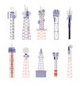 Wireless towers. Satellite communication, isolated radio aerial or cellular equipment. Antenna, telephone signal station