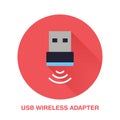 Wireless usb adapter flat style icon. Wifi technology device sign. Vector illustration of communication equipment for Royalty Free Stock Photo