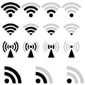 Wireless vector icons set. wifi illustration symbol collection. Signal sign or logo. Royalty Free Stock Photo