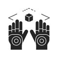 Wireless virtual reality gloves black glyph icon. Virtual reality experience. Innovative digital device. Pictogram for web page,