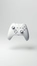Wireless white game controller floating on white background