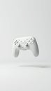 Wireless white game controller floating on solid white background