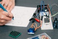 Wiring diagram drawing with breadboard Royalty Free Stock Photo