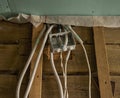 wiring of electrical wires in a wooden house. construction and renovation Royalty Free Stock Photo