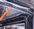 Wiring harnesses for black electrical wiring, close-up, electrical cables, industry Royalty Free Stock Photo