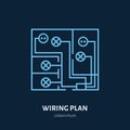 Wiring plan flat line icon. Vector sign of electrical service, electricity cables in house