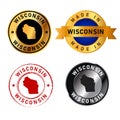 Wisconsin badges gold stamp rubber band circle with map shape of country states America