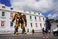 Wisconsin Dells, Wisconsin USA - July 25th, 2022: Transformer Optimus Prime and Bumblebee replica statues standing in front of Top