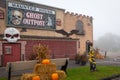 Wisconsin Dells, WI/USA - 10-20-2019:  Visiting a haunted house on a mysterious foggy morning Royalty Free Stock Photo