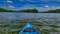 Kayak navigating the channel of the Wisconsin River Near Spring Green WI Royalty Free Stock Photo