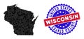 Wisconsin State Map Triangle Mesh and Grunge Bicolor Stamp