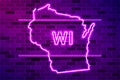 Wisconsin US state glowing purple neon lamp sign