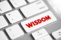 Wisdom - ability to contemplate and act using knowledge, experience, understanding, common sense and insight, text button on